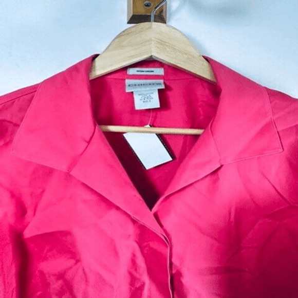 Chico’s no iron 3/4 sleeve fuchsia pink pleated boxy swing button down 3.5 18 XL - Picture 7 of 10